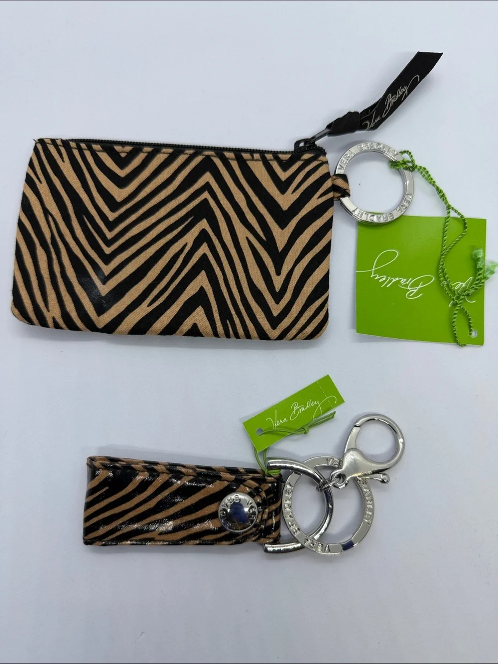 Vera Bradley Zebra Print ID Window Wristlet and Key Fob - Black & Tan - Picture 3 of 3